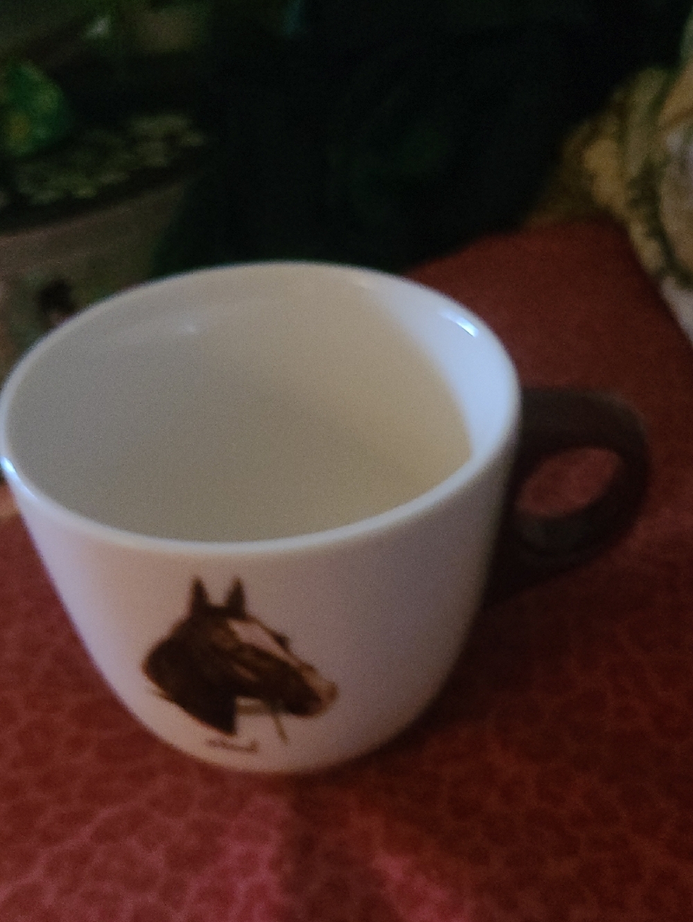 White Ceramic Horse-Print Coffee Mug with Brown Handle